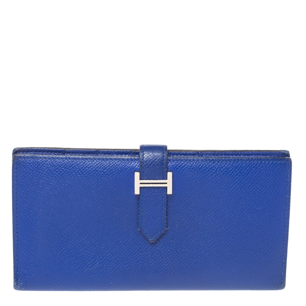 Image of Hermes Blue Electric Epsom Leather Bearn Gusset Wallet