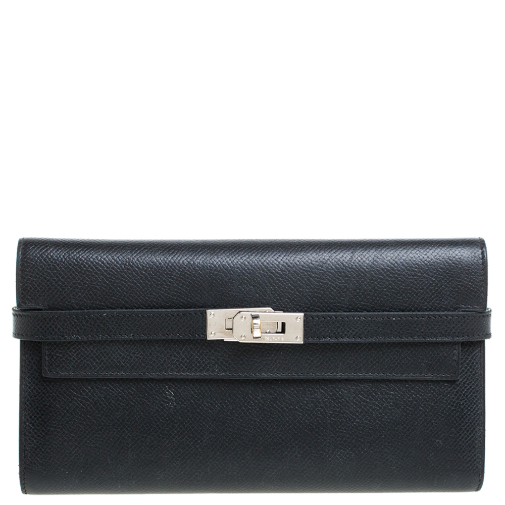 Image of Hermes Black Epsom Leather Kelly Wallet