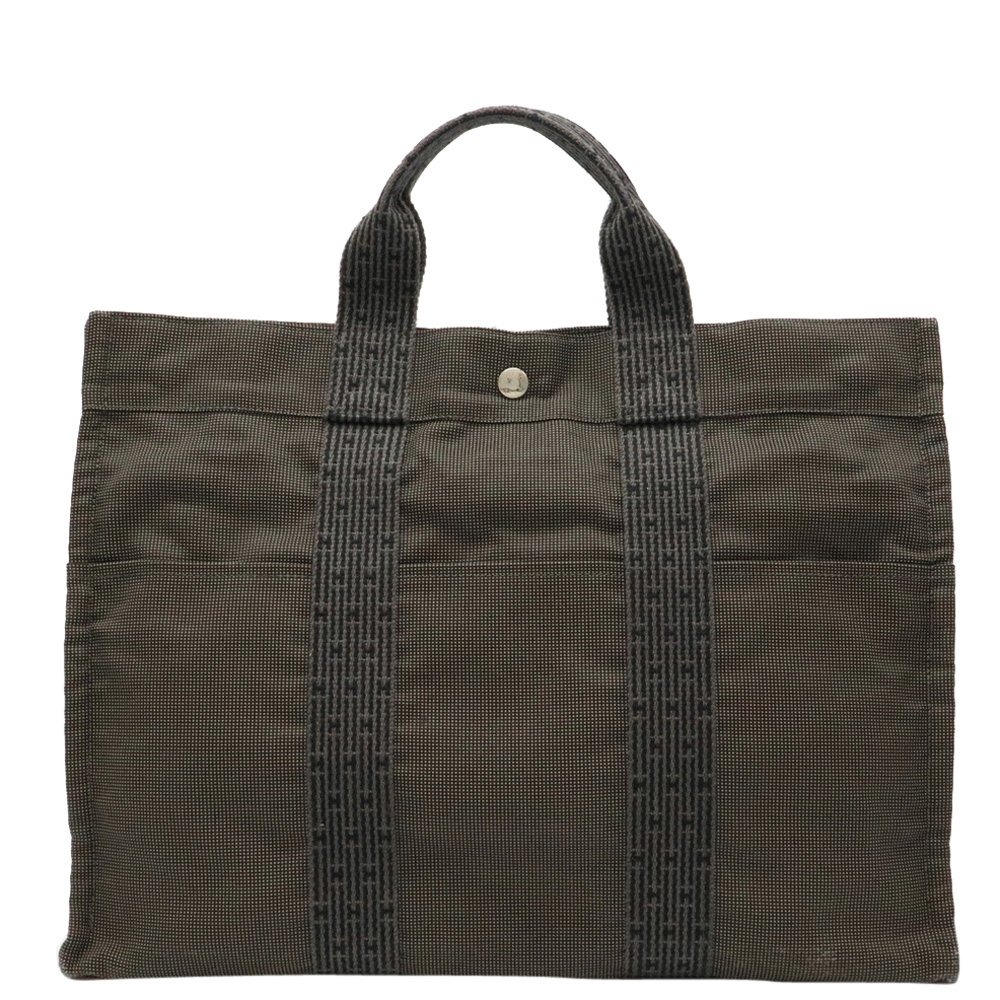 Image of Hermes Black Canvas Herline GM Tote Bag
