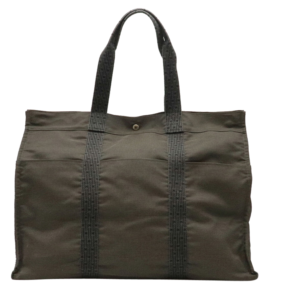 Image of Hermes Black Canvas Herline TGM Tote Bag