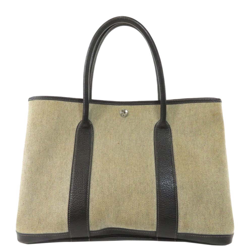 Image of Hermes Green Toile Canvas Garden Party PM Tote Bag