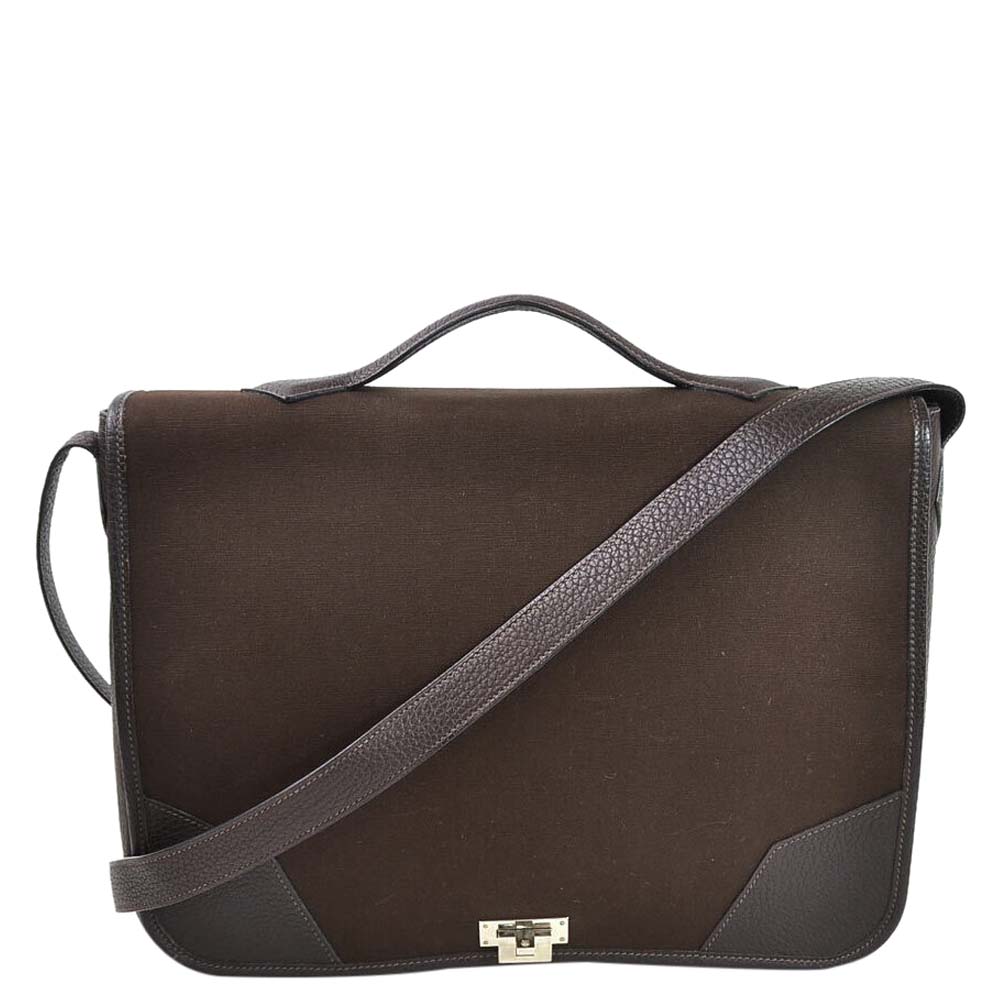 Image of Hermes Brown Togo Leather Victoria II Messenger Bag