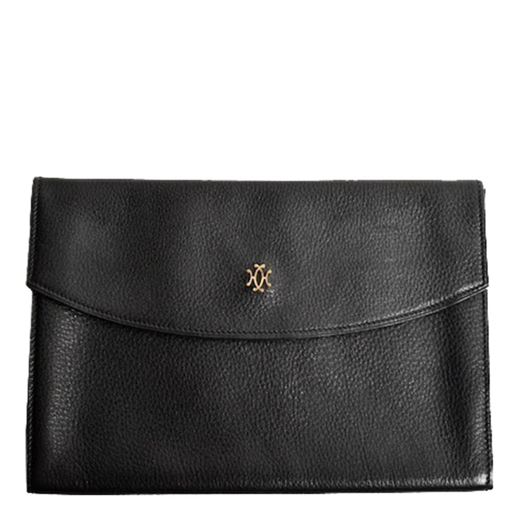 Image of Hermes Black Leather Vintage Rio Clutch Bag