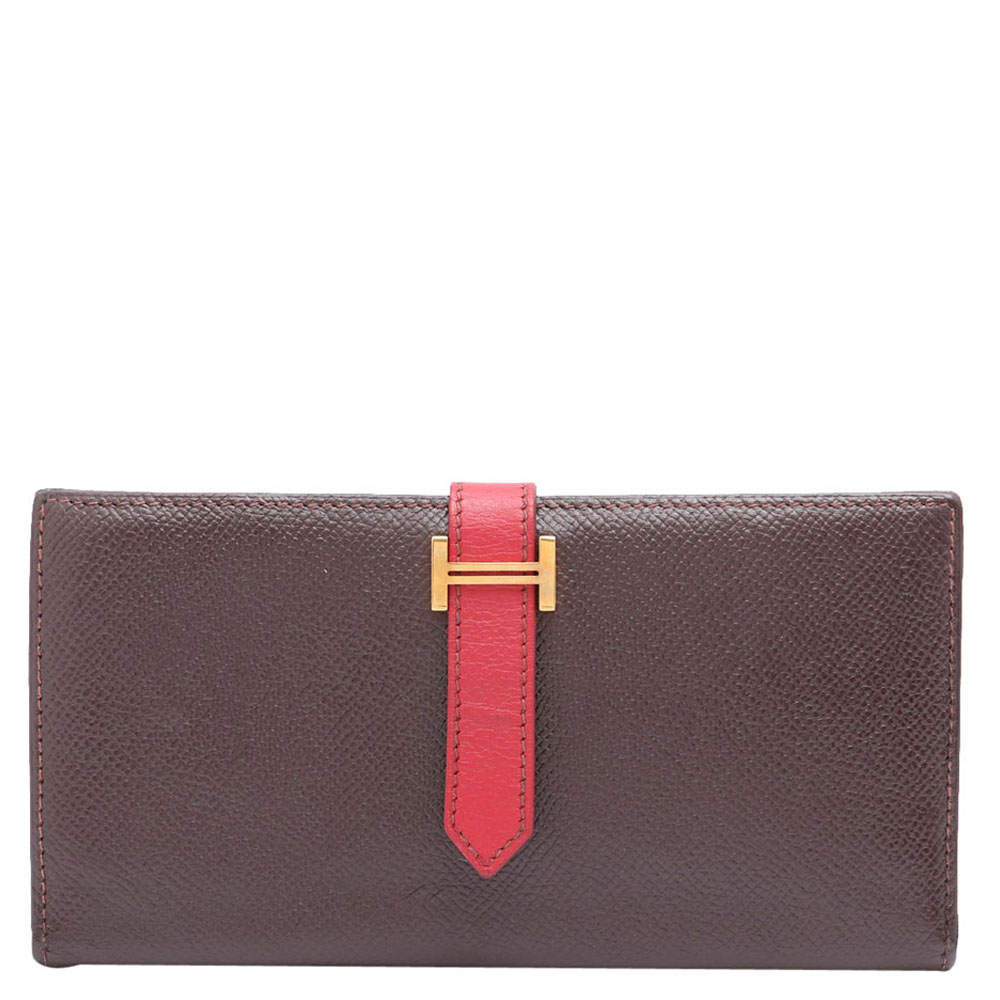 Image of Hermes Brown/Red Epsom Leather Bearn Wallet