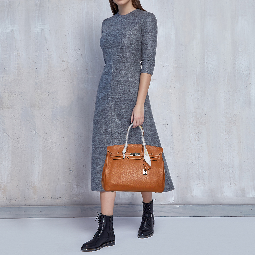 Hermes Gold Taurillion Clemence Leather Palladium Hardware Birkin 35 Bag, Brown
Hermes Gold Taurillion Clemence Leather Palladium Hardware Birkin 35 Bag, Brown