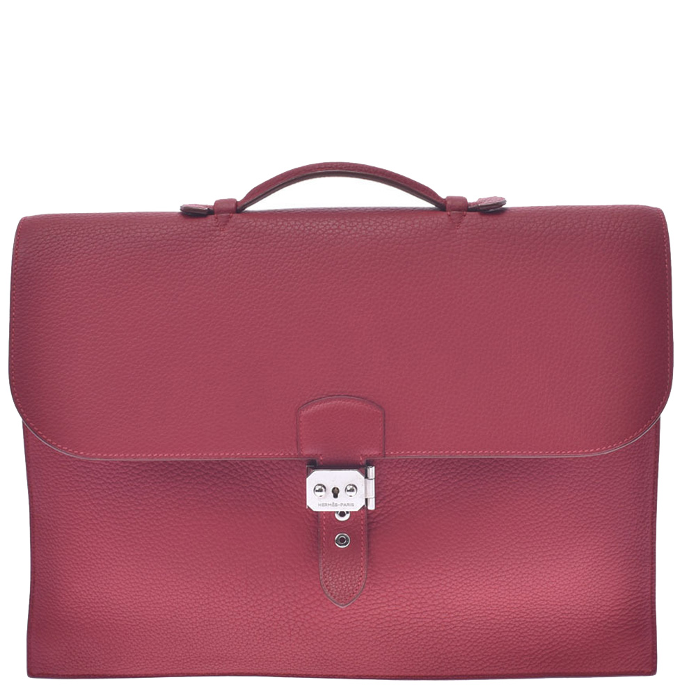 Hermes Red Fjord Leather Sac à Depeches 41 Bag female