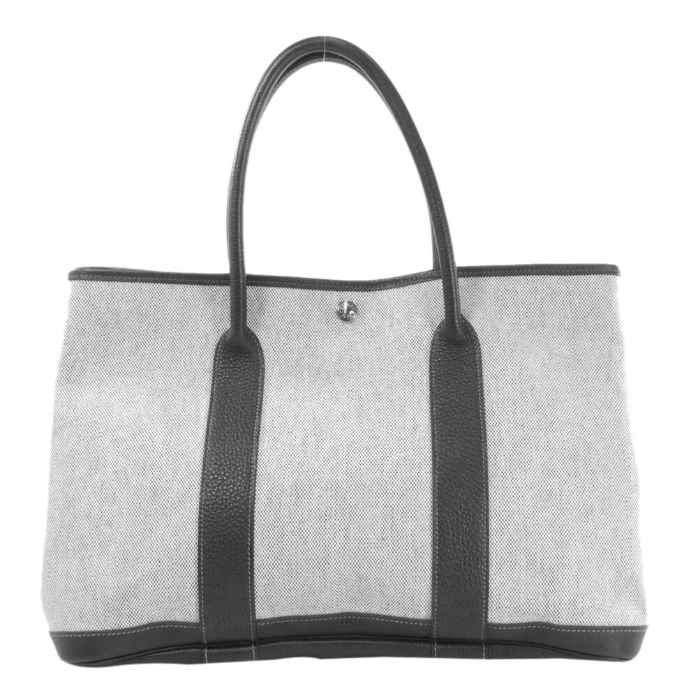Hermes Black/Off White Toile and Negonda Leather Garden Party Bag
