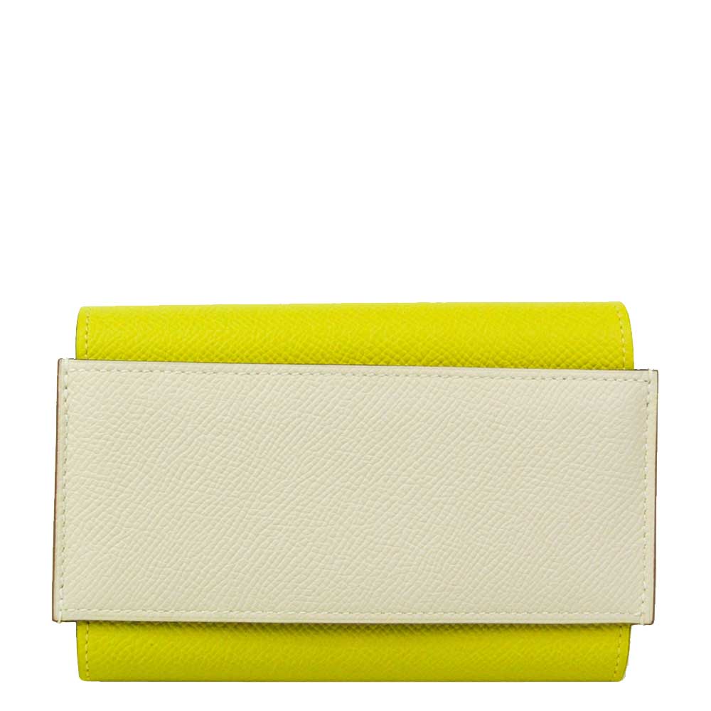 Hermes Lime/Off White Passant Epsom Leather Wallet