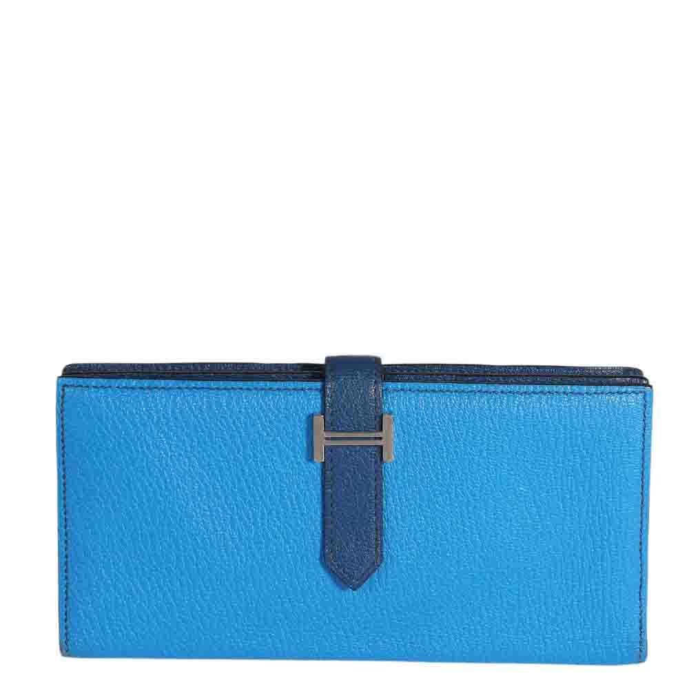 Hermes Blue Chevre de Coromandel Leather Bearn Wallet