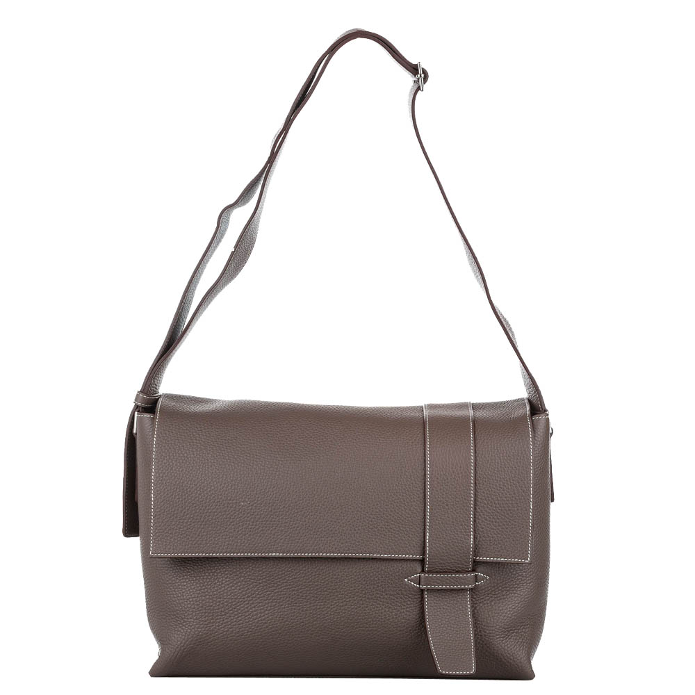 Hermes Brown Clemence Leather Alfred Messenger Bag