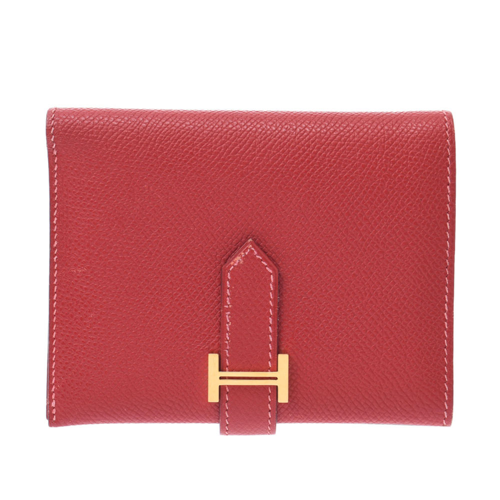 Hermes Red Leather Bearn Compact Wallet