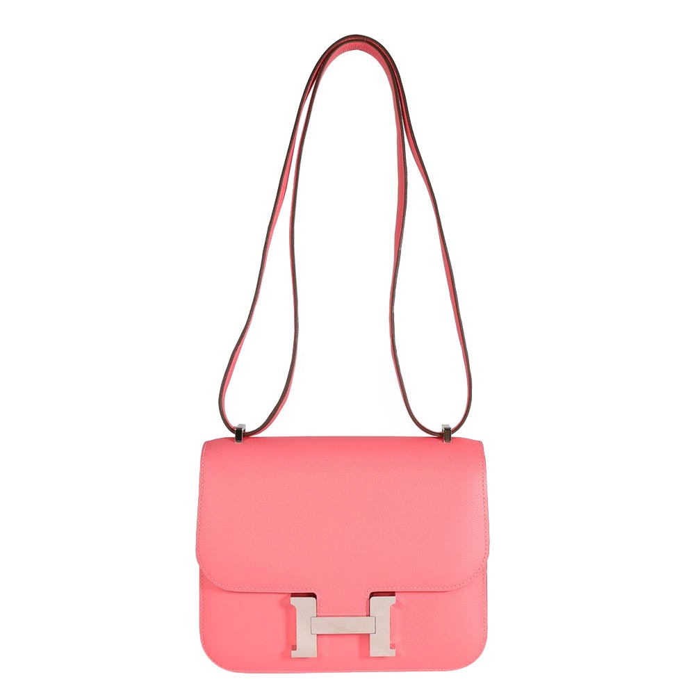 Hermes Rose Azalee Leather Evercolor Constance 18 Bag