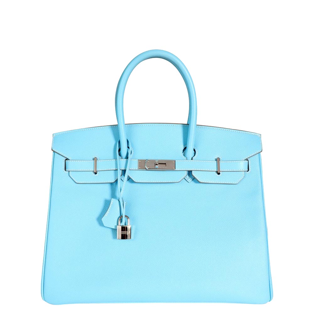 Hermes Celeste/Blue Epsom Leather Palladium Hardware Candy Limited Edition Birkin 35 Bag