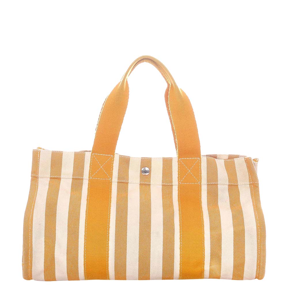 Hermes Yellow/White Canvas Cannes MM Tote Bag