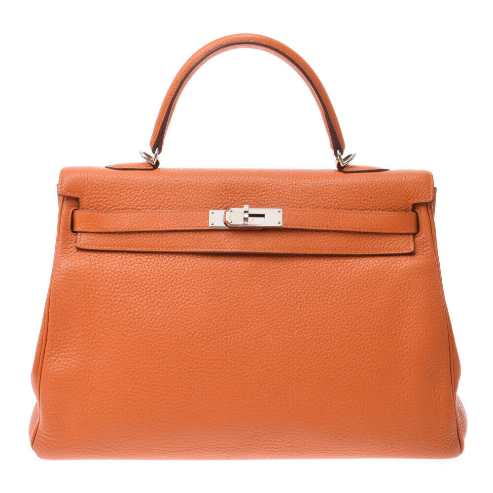 Hermes Orange Taurillon Clemence Leather Palladium Hardware Kelly 35 Bag