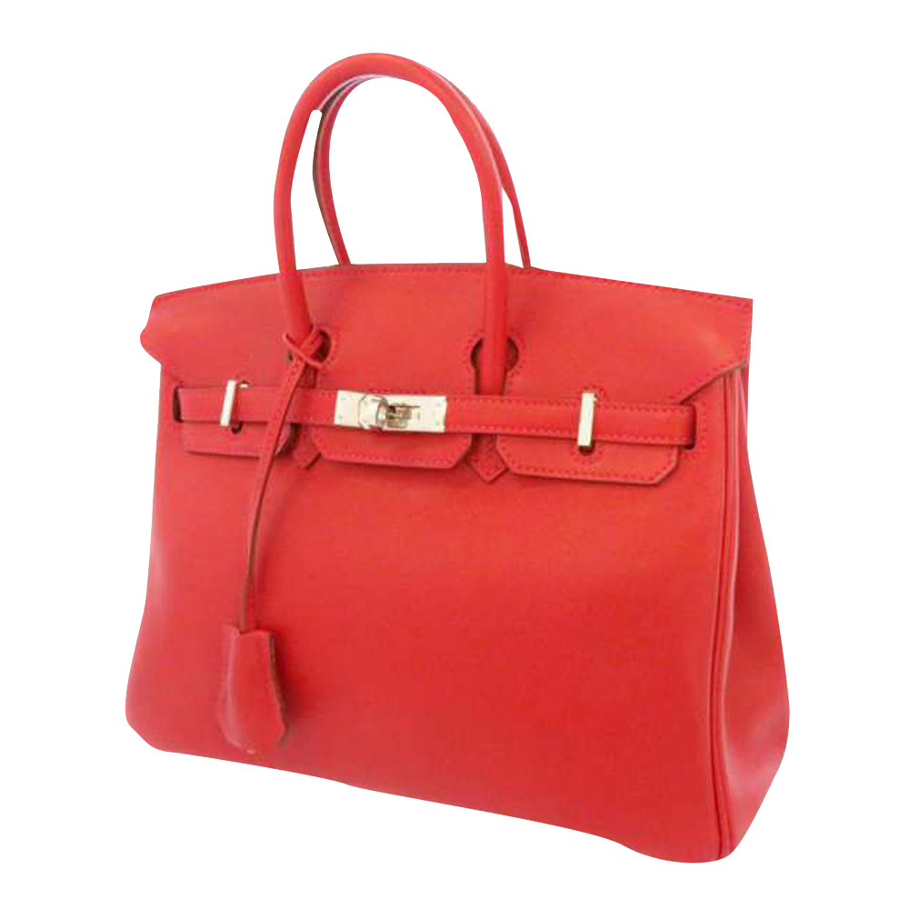 Hermes Red Leather Palladium Hardware Birkin 25 Bag