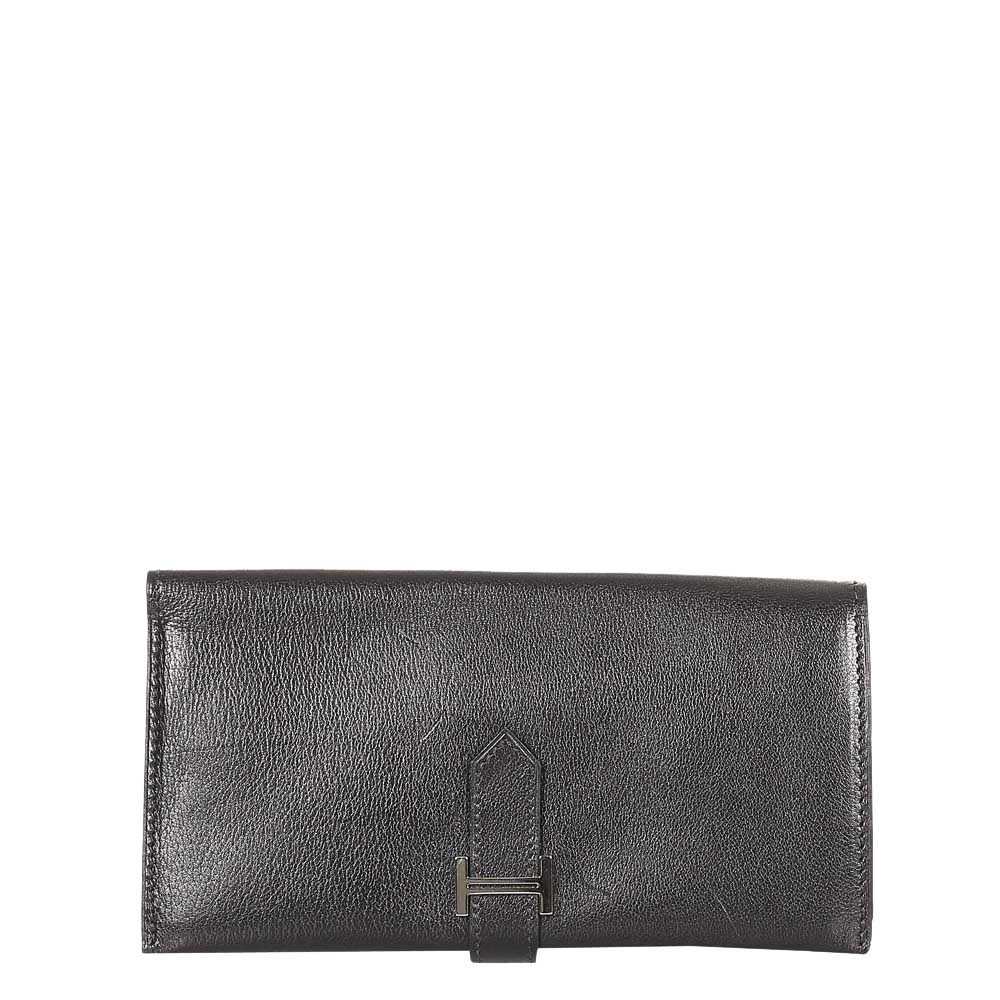 Hermes Black Bearn Soufflet Leather Wallet