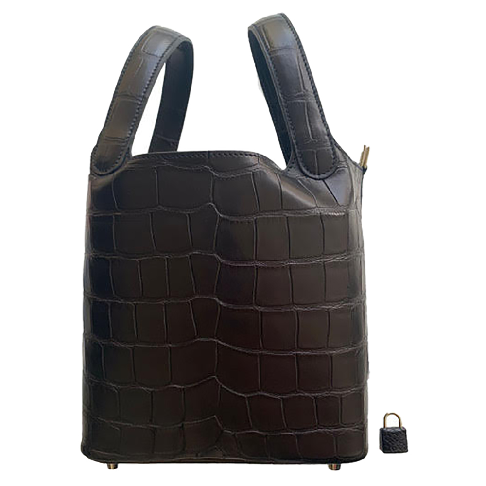Hermes Noir Crocodile Leather Palladium Hardware Picotin Lock 18 Bag, Black
Hermes Noir Crocodile Leather Palladium Hardware Picotin Lock 18 Bag, Black