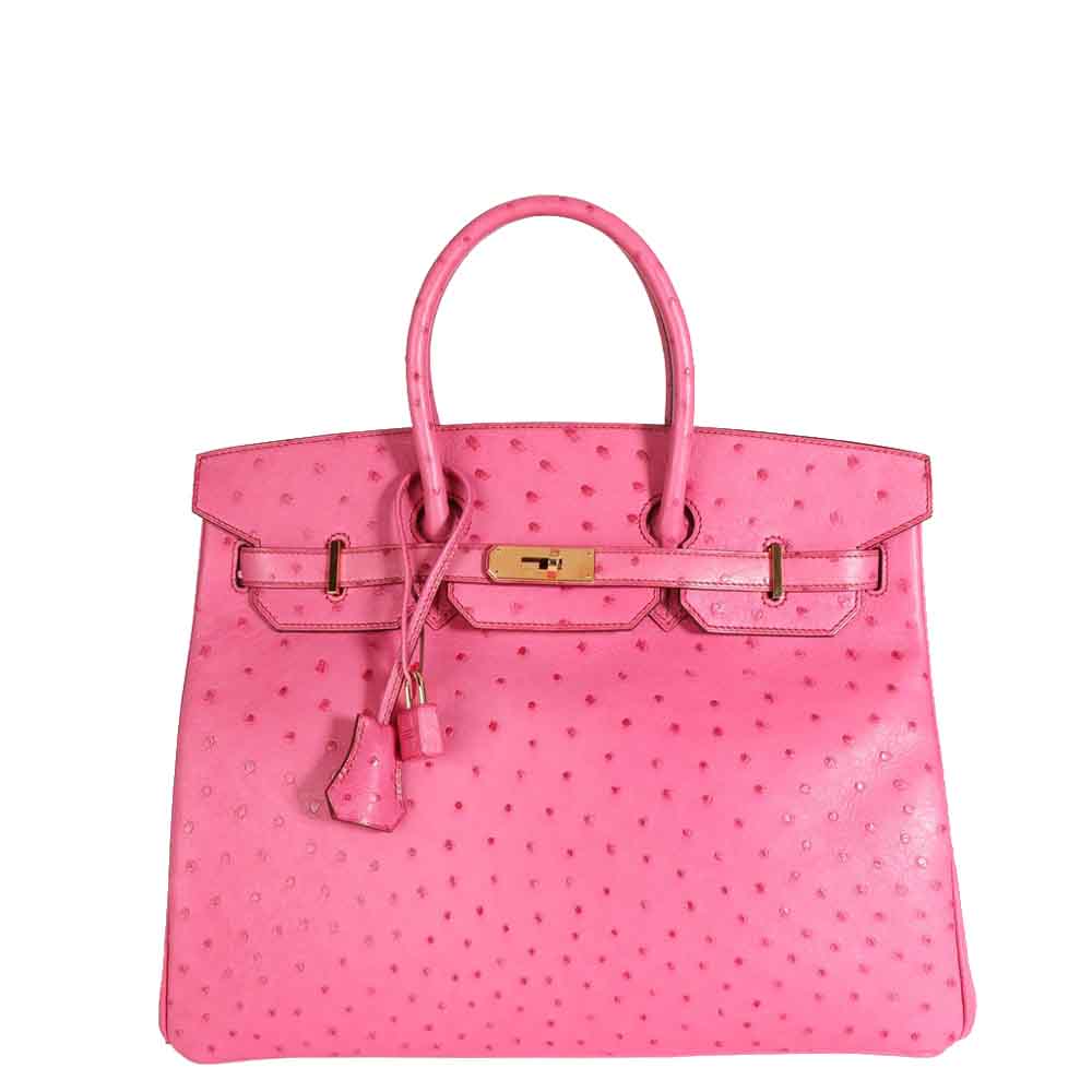 Hermes Fuchsia Pink Ostrich Leather Gold Hardware Birkin 35 Bag