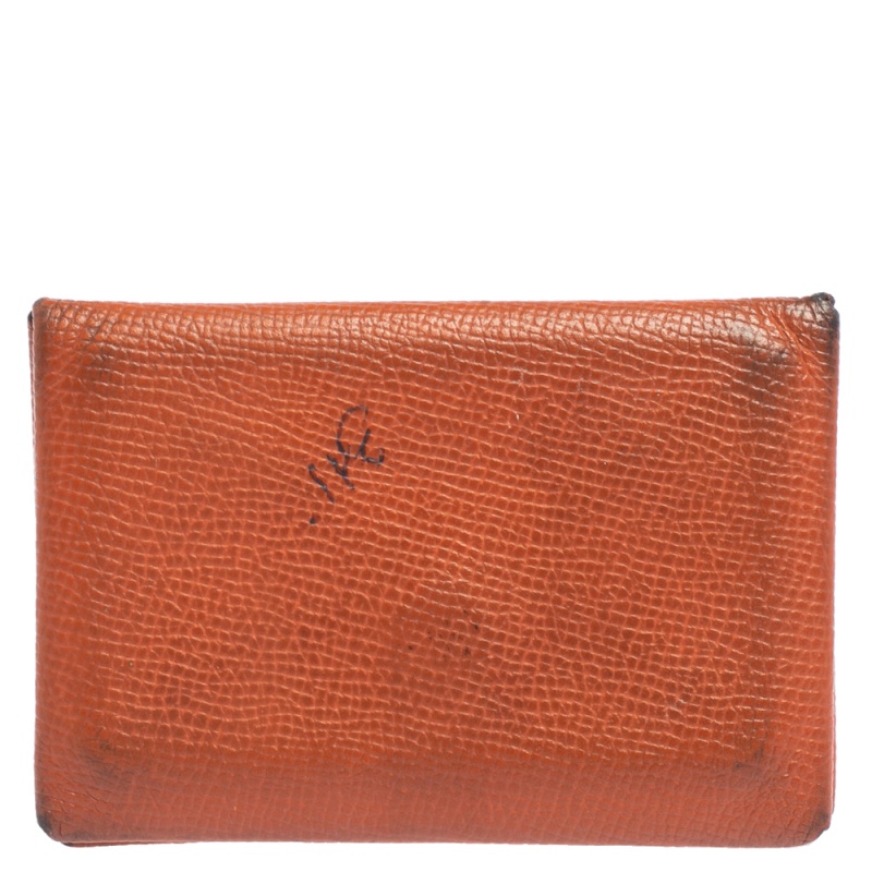 Hermes herm&egrave;s  orange epsom leather calvi card holder