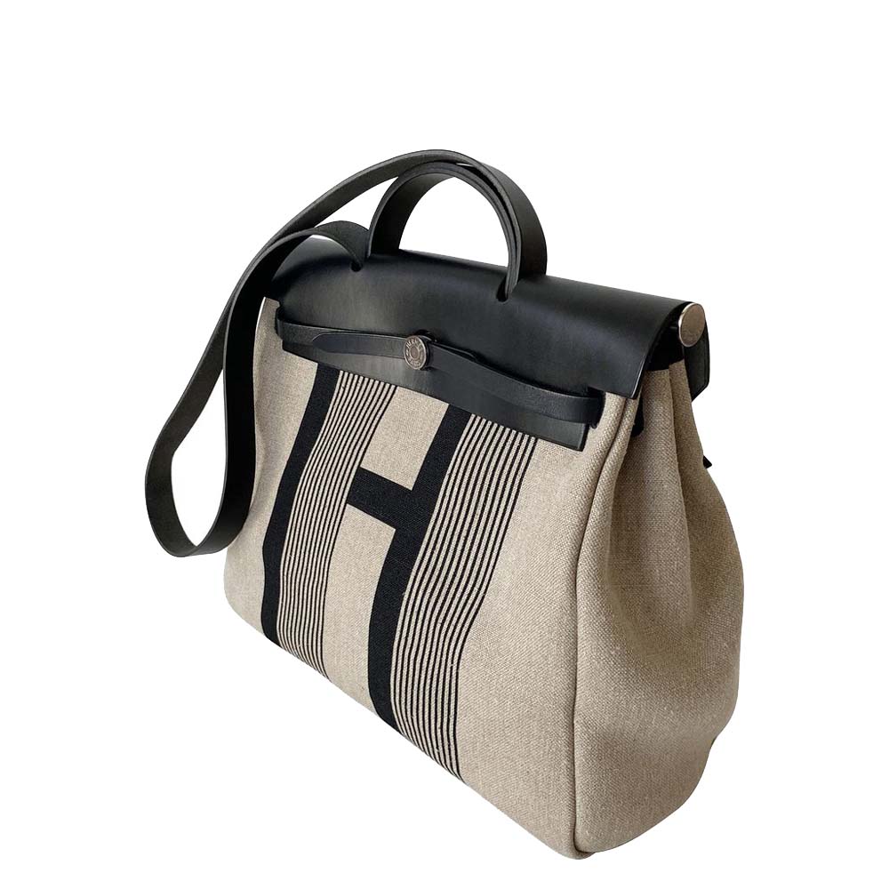 Hermes Beige/Black Canvas Herbag Zip 39 Tote Bag