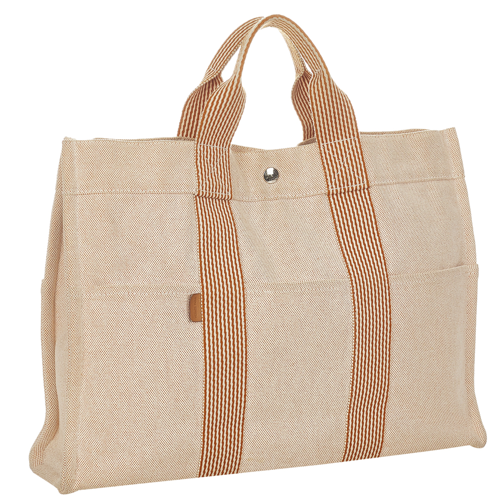 Hermes Brown/Beige Canvas Fabric Fourre Tout MM Tote Bag 
Hermes Brown/Beige Canvas Fabric Fourre Tout MM Tote Bag