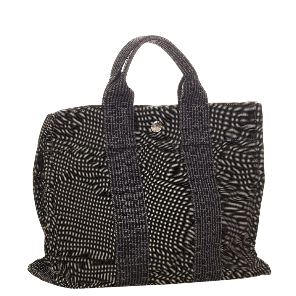 Hermes Grey Canvas Fabric Fourre Tout PM Tote Bag