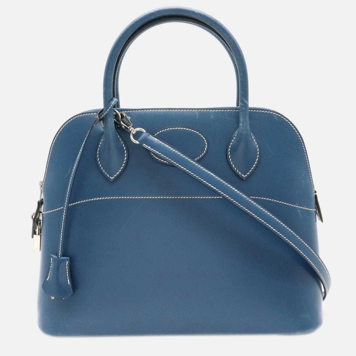 Hermes Bored 31 handbag shoulder bag box calf leather blue tarasa H engraved