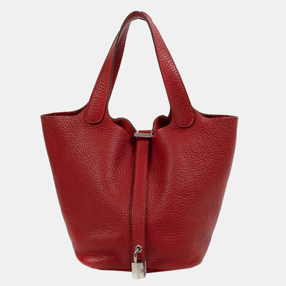 Hermes Red Clemence Leather Picotin Lock 18 Top Handle Bag