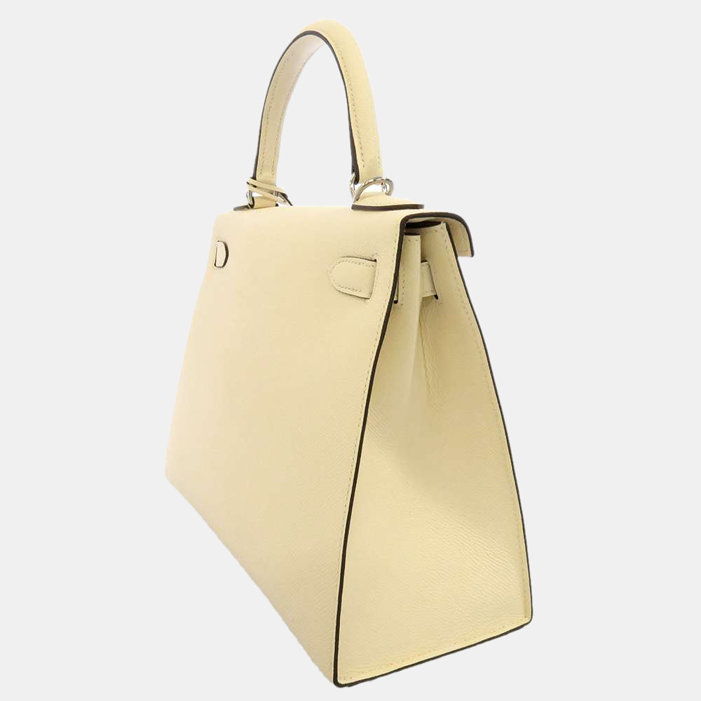 Hermes White Verso Epsom Leather Palladium Hardware Kelly 28 Sellier Bag
Hermes White Verso Epsom Leather Palladium Hardware Kelly 28 Sellier Bag