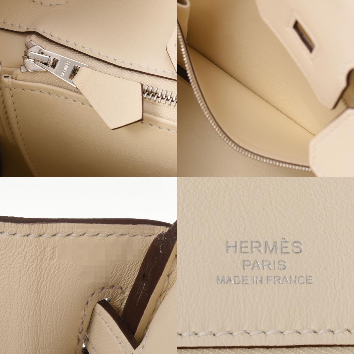 Hermes White Swift Grizzly Palladium Hardware Birkin 25 Bag