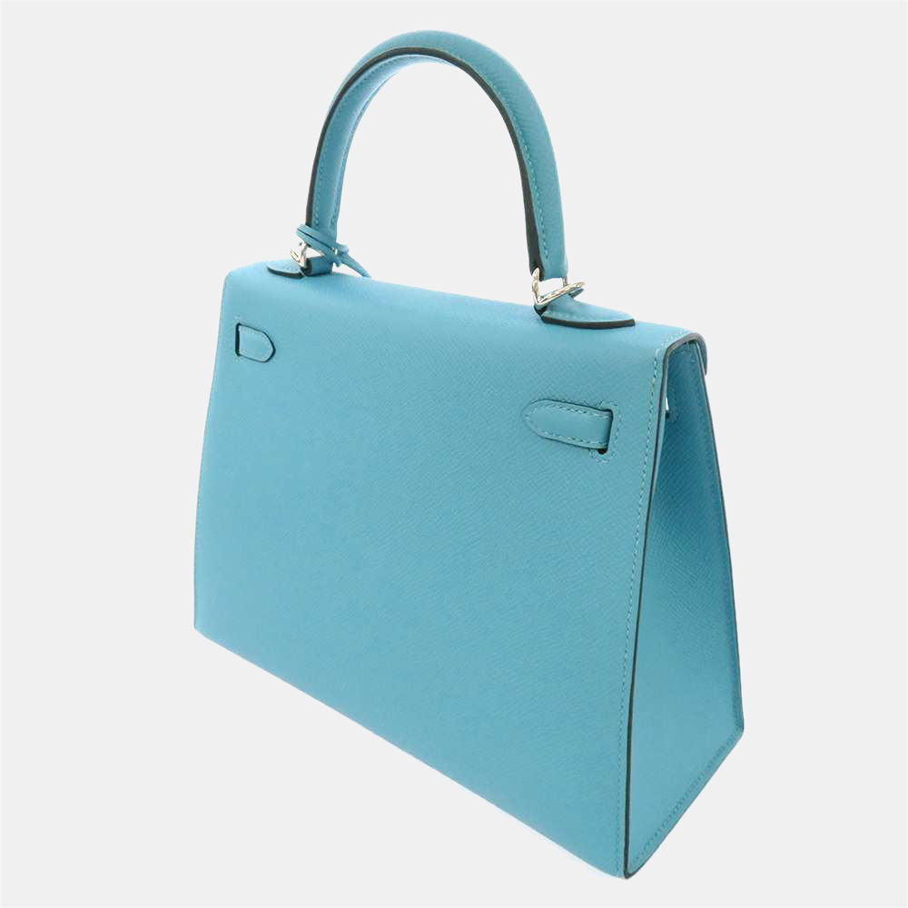 Hermes Blue Epsom Leather Palladium Hardware Kelly 25 Sellier Bag
Hermes Blue Epsom Leather Palladium Hardware Kelly 25 Sellier Bag