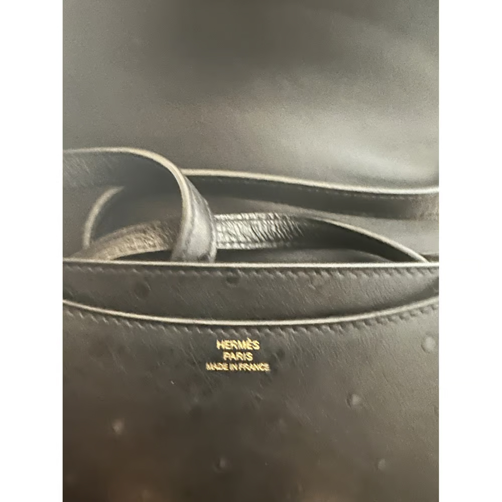 Hermes Black Ostrich Leather Rose Gold Hardware Constance 18  Bag