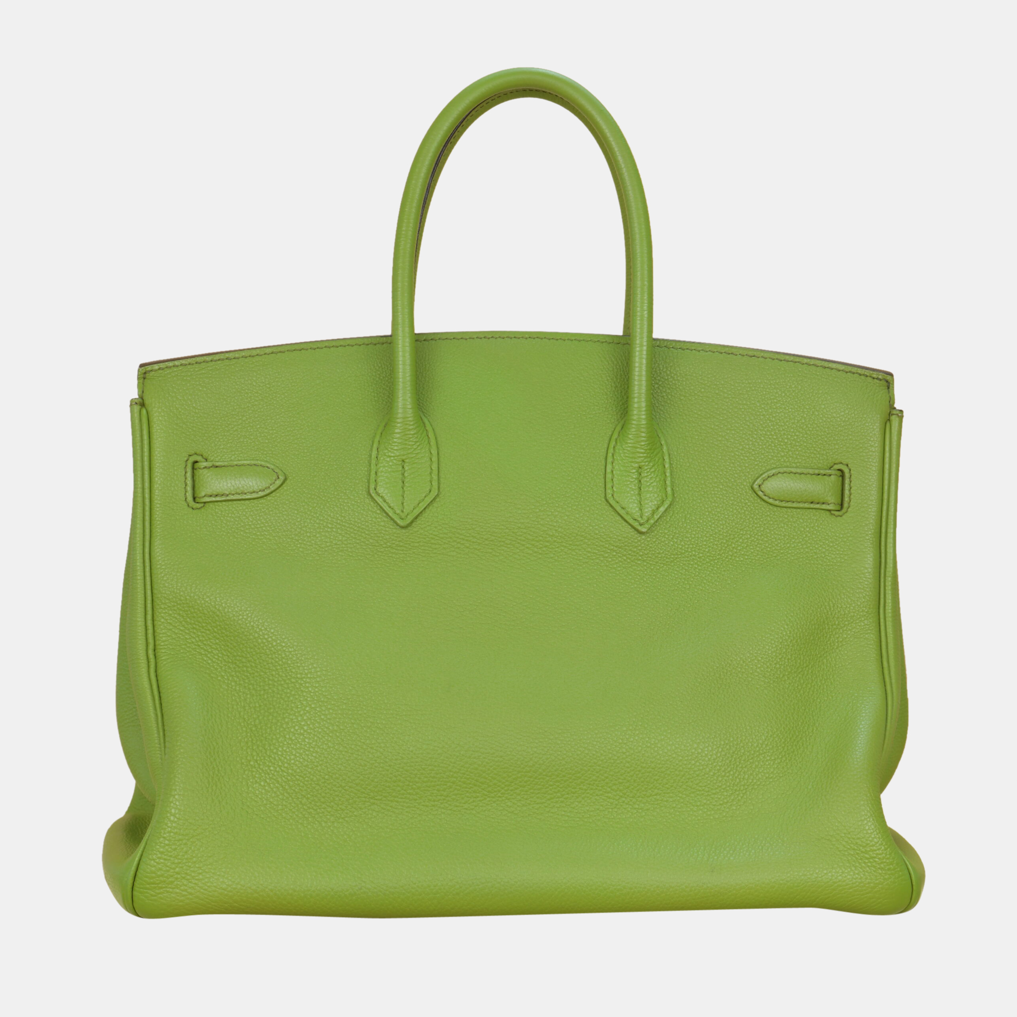 Hermes Anise Green Togo Leather Birkin 35cm With Silver Hardware
