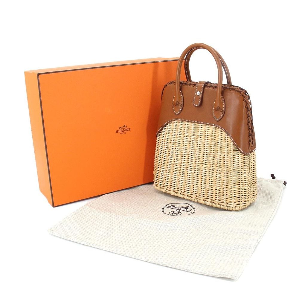 Hermes Bolide Picnic Hand Bag Barenia Willow Forbe Natural A Engraved Silver Hardware