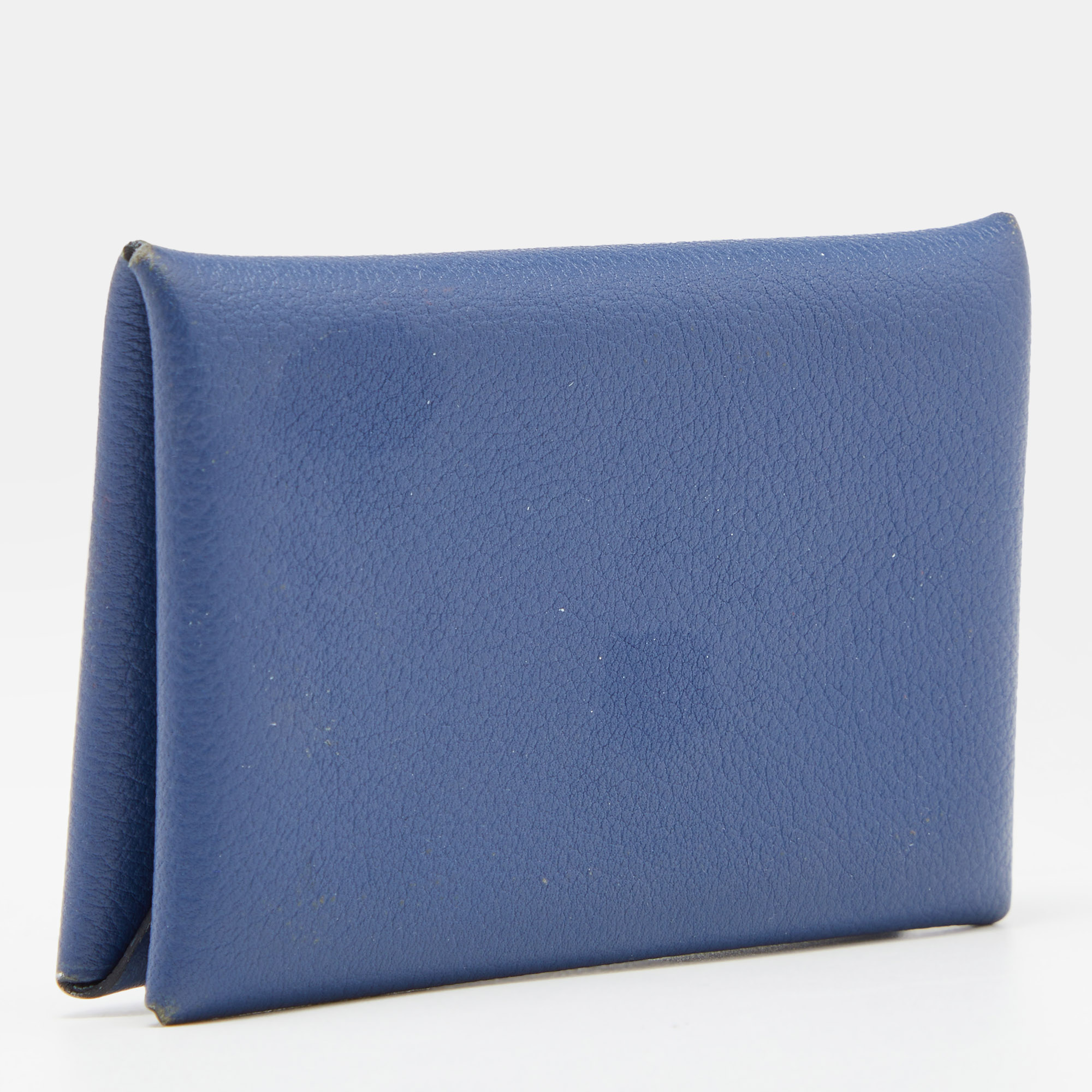 Hermes Deep Bleu Chevre Mysore Leather Calvi Card Holder