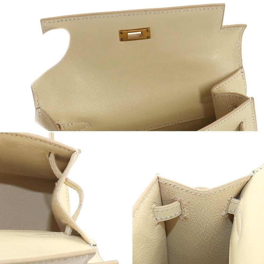 Hermes Mini Kelly 15 2way Hand Shoulder Bag Box Calf Ivory Outside Sewing Mini