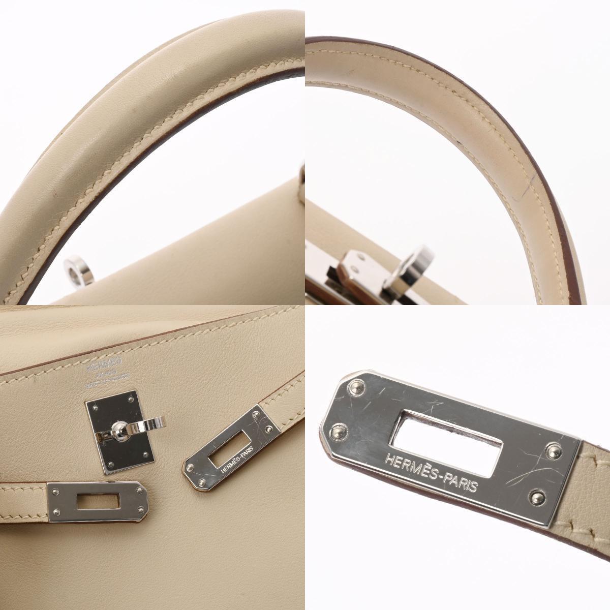 Hermes Beige Swift Leather Palladium Hardware Kelly Retoune 25 Bag