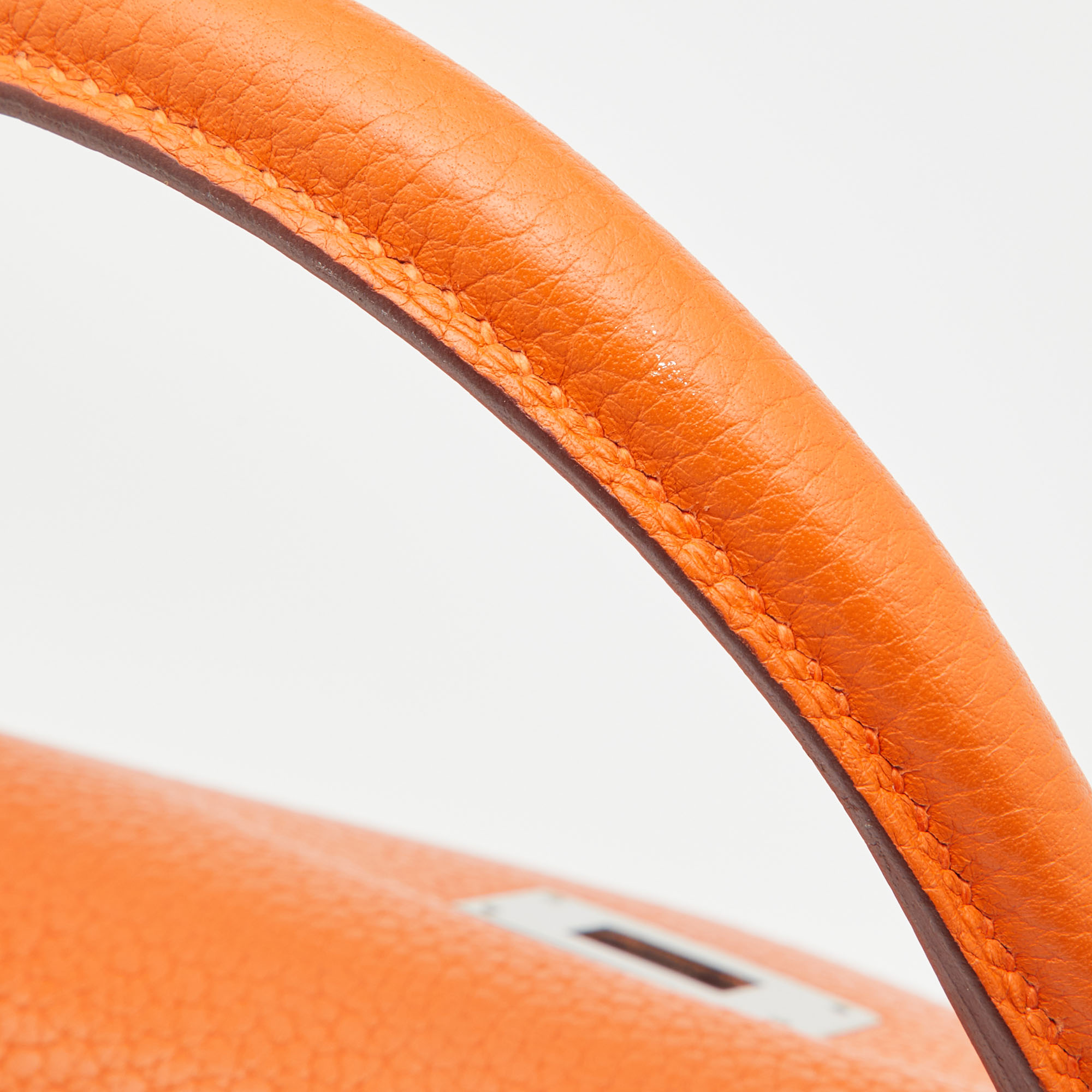 Hermes Orange Taurillion Clemence Leather Palladium Finish Kelly Retourne 32 Bag