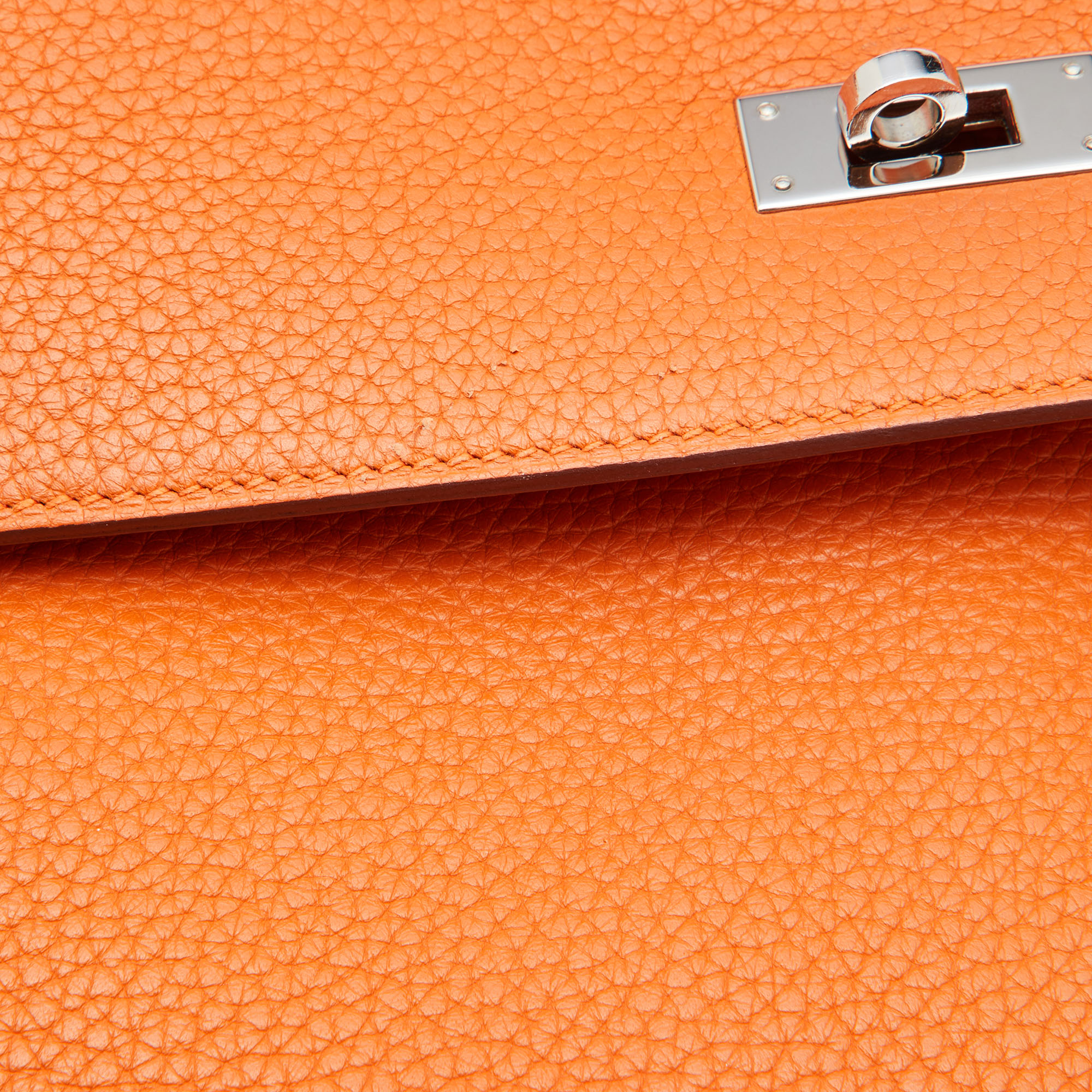 Hermes Orange Taurillion Clemence Leather Palladium Finish Kelly Retourne 32 Bag