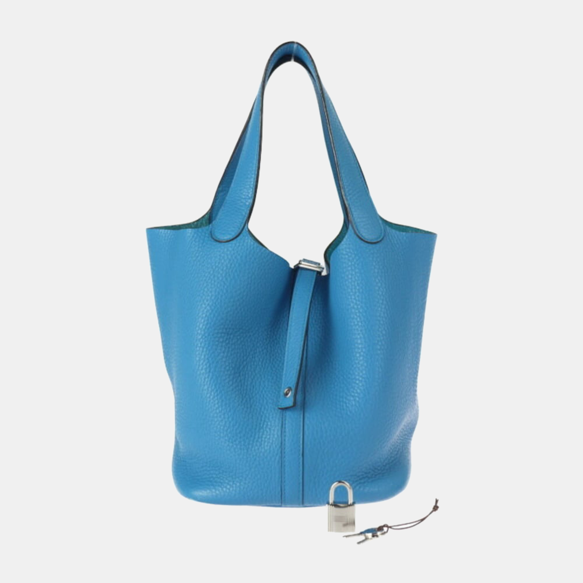 Hermes Picotin Lock MM Handbag Taurillon Clemence Blue Hydra Silver Metal Fittings Tote Bag X Stamp