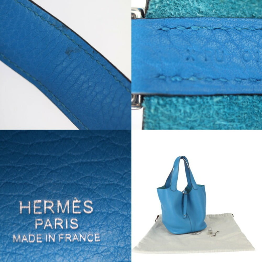 Hermes Picotin Lock MM Handbag Taurillon Clemence Blue Hydra Silver Metal Fittings Tote Bag X Stamp