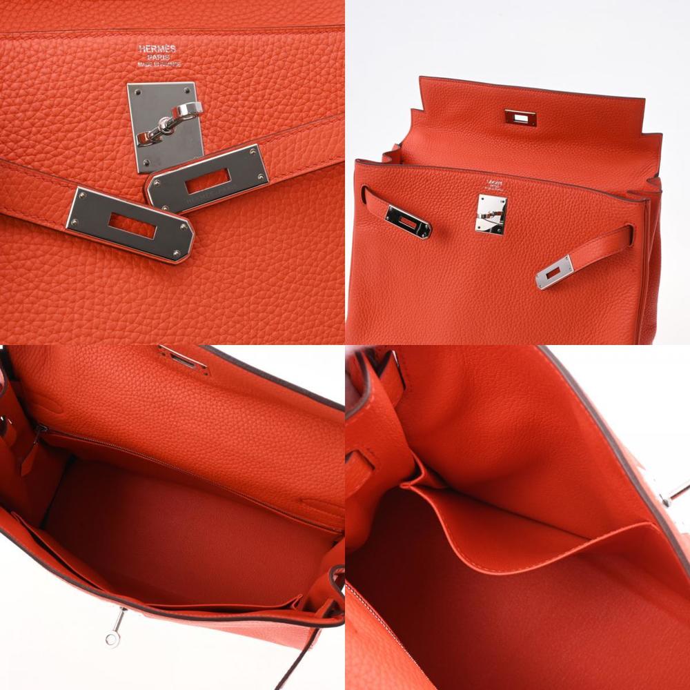 Hermes Kelly 32 Inner Sewing Orange Poppy Palladium Metal Fittings T Stamp (around 2015) Ladies Taurillon Clemence Bag