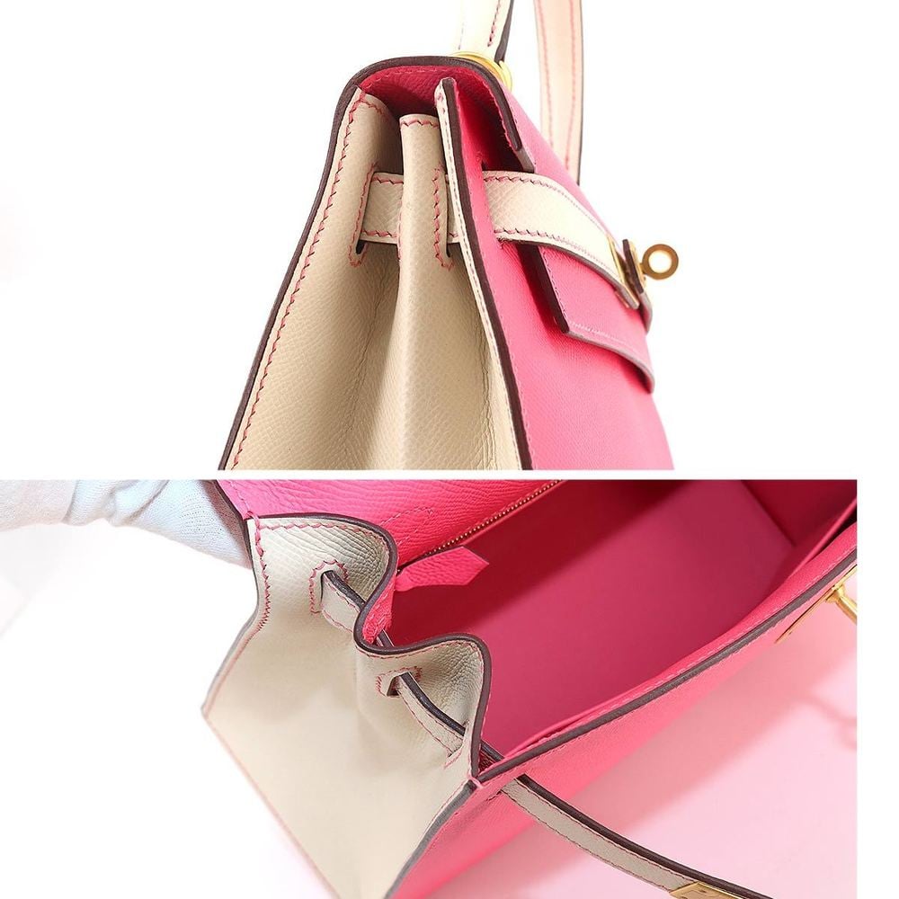 Hermes Kelly 28 SPO Personal 2way Hand Shoulder Bag Epson Rose Azare Cle A Engraving Outer Stitching Matte Gold Metal Fittings