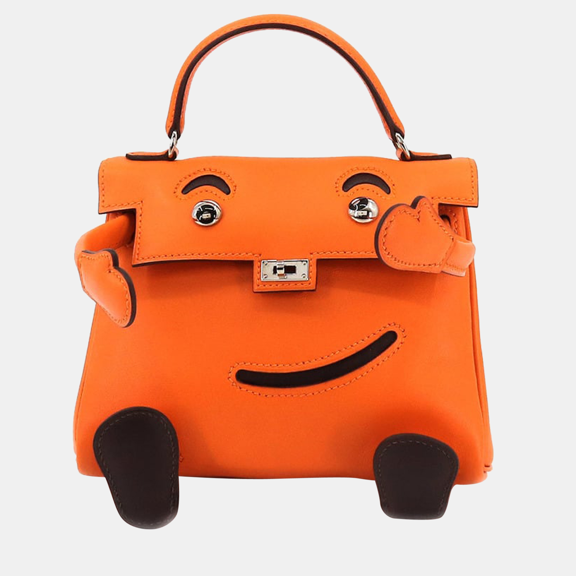 Hermes kelly doll limited edition hand bag vogulliver orange black d engraved silver metal fittings