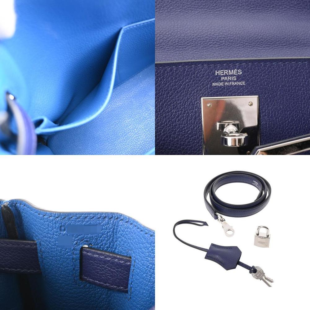 Hermes Kelly 28 Inner Stitch Blue Saphir Zanzibar Palladium Metal Fittings D Engraved (around 2019) Women's Taurillon Noviyo Bag