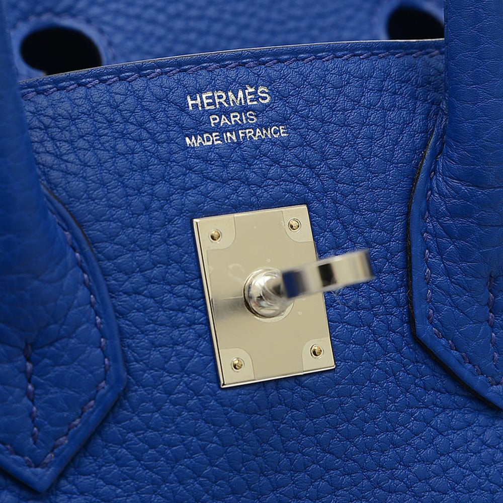 Hermes Birkin 25 Togo Handbag Blue Royale Silver Metal Fittings U Stamp