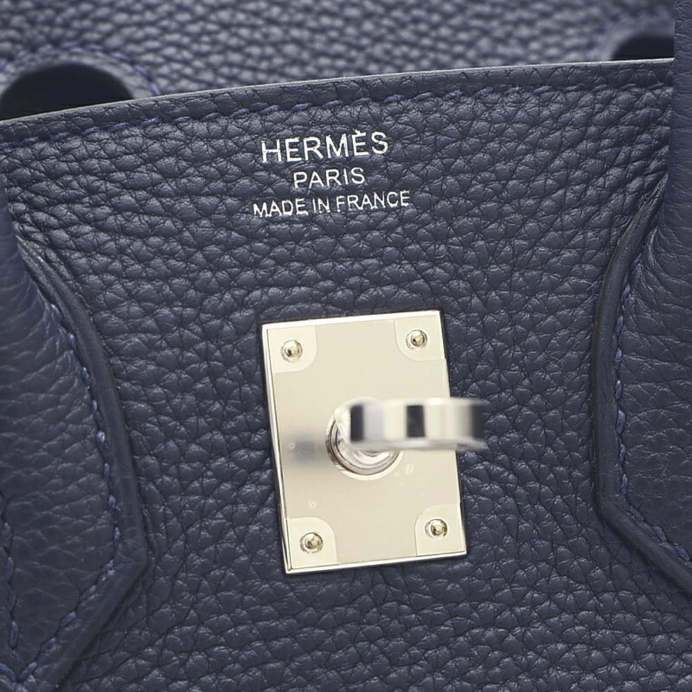 Hermes Birkin 25 Togo Handbag Bleu Nui Silver Metal Fittings U Stamp