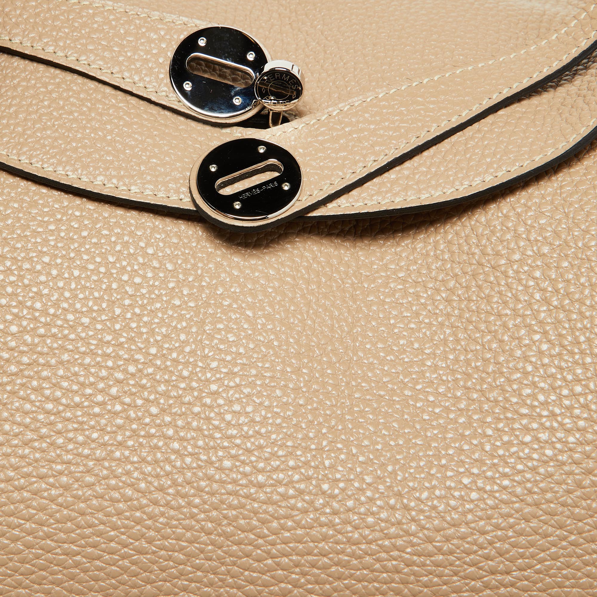 Hermès Gris Tourterelle Taurillion Clemence Leather Palladium Finish Lindy 34 Bag