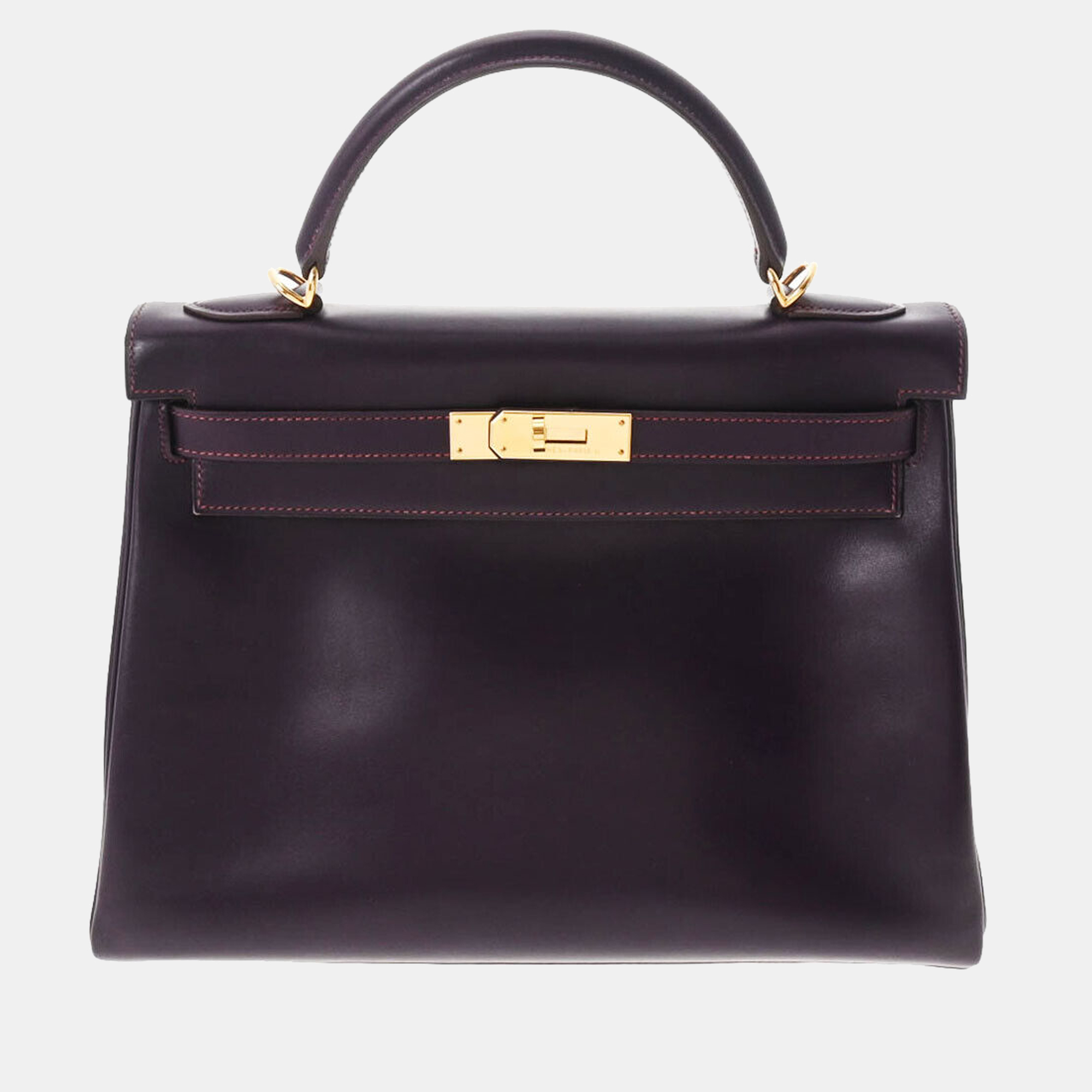 Hermes Purple Box Calf Leather Gold Hardware Kelly 32 Bag